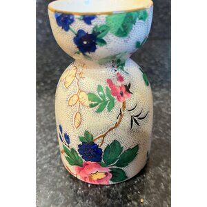 Double Egg Cup Heavy Floral Pattern Blue Pinks Greens Gold Rim Not Royal Winton